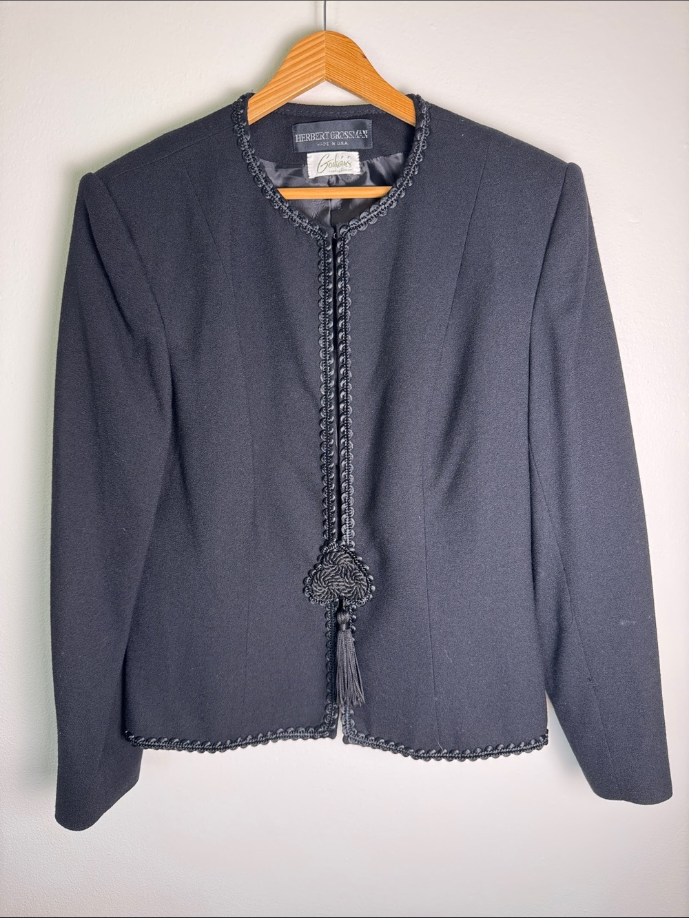 VTG Herbert Grossman Black Passee Trim Tassel Blazer Jacket ILGWU Size 14